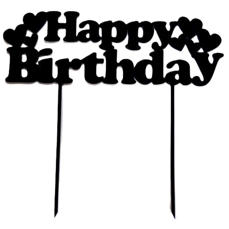 Топер Happy Birthday сърца черен